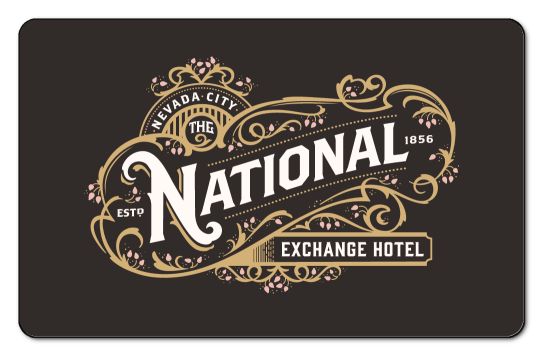 national exchange hotel text logo on a dark background